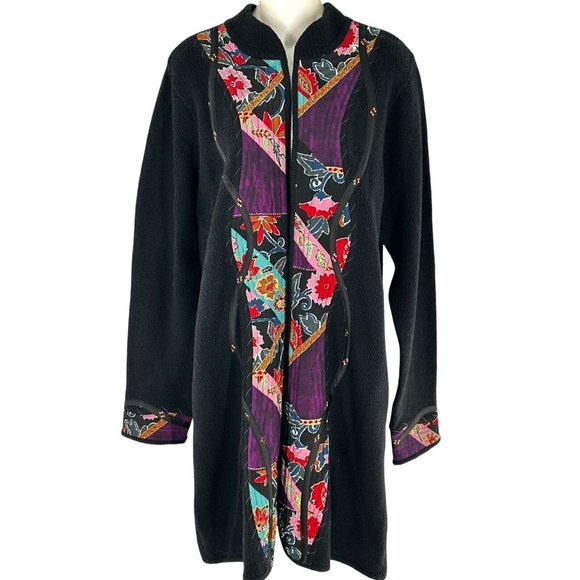 Koos of Course Black Silk/Wool Quilted Artsy Long Duster Cardigan Size L Sweater - Picture 2 of 6
